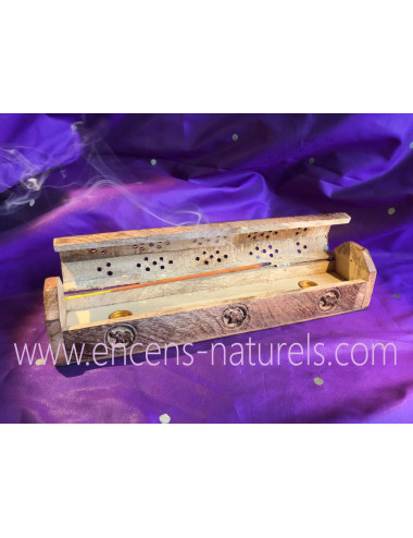 BOÎTE À ENCENS EN BOIS, Porte-encens et rangement, Motifs Éléphants gravés