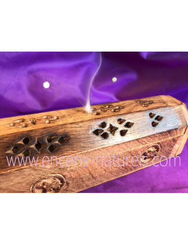 BOÎTE À ENCENS EN BOIS, Porte-encens et rangement, Motifs Éléphants gravés