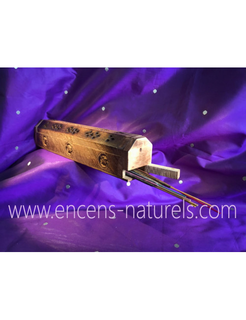 BOÎTE À ENCENS EN BOIS, Porte-encens et rangement, Motifs Éléphants gravés