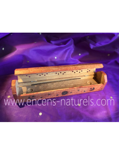 BOÎTE À ENCENS EN BOIS, Porte-encens et rangement, Motifs en laiton doré Lune, soleil, étoile.