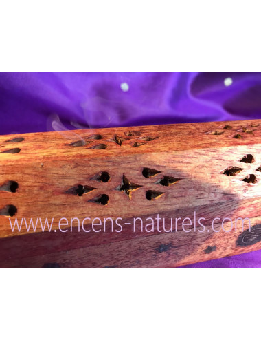 BOÎTE À ENCENS EN BOIS, Porte-encens et rangement, Motifs en laiton doré Lune, soleil, étoile.