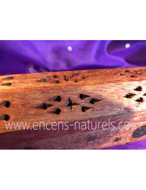 BOÎTE À ENCENS EN BOIS, Porte-encens et rangement, Motifs en laiton doré Lune, soleil, étoile.