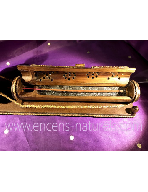 BRÛLEUR D'ENCENS/BOÎTE PORTE-ENCENS en BOIS & BAMBOU Éléphant tractant un tronc