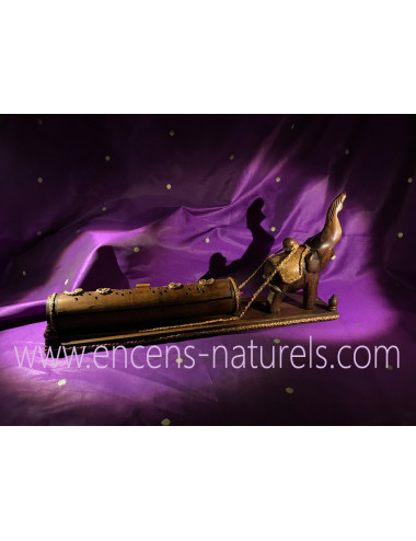 BRÛLEUR D'ENCENS/BOÎTE PORTE-ENCENS en BOIS & BAMBOU Éléphant tractant un tronc