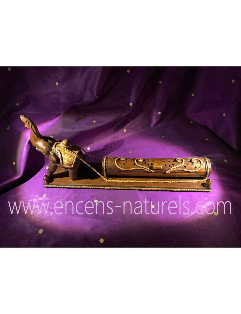BRÛLEUR D'ENCENS/BOÎTE PORTE-ENCENS en BOIS & BAMBOU Éléphant tractant un tronc